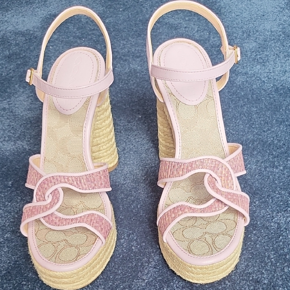 Coach Pink Signature Canvas Strappy Sandals - Picture 5 of 9